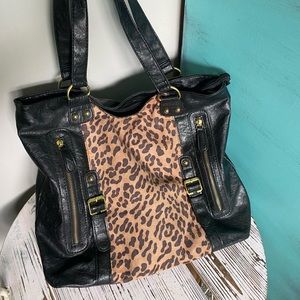 Black and leopard purse